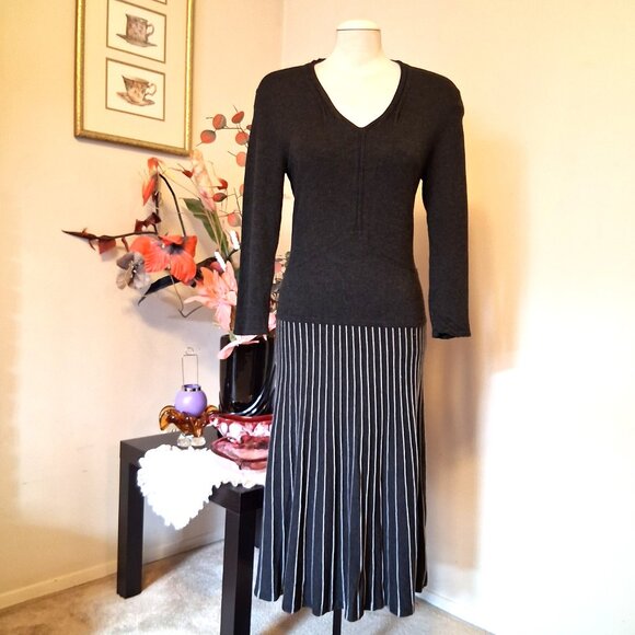 NWOT Orly Maxi V neck Long Sleeve Gray Teal Dress Cardigan Fall Winter Dresses - Picture 2 of 8